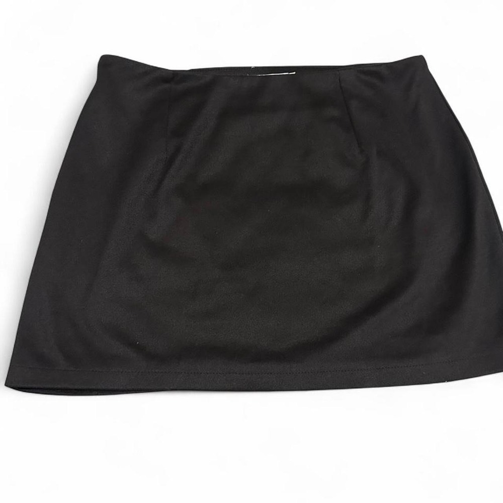 Wool Blend Black Mini Skirt A-Line Side Zip Tailored Lined Office Casual Size L